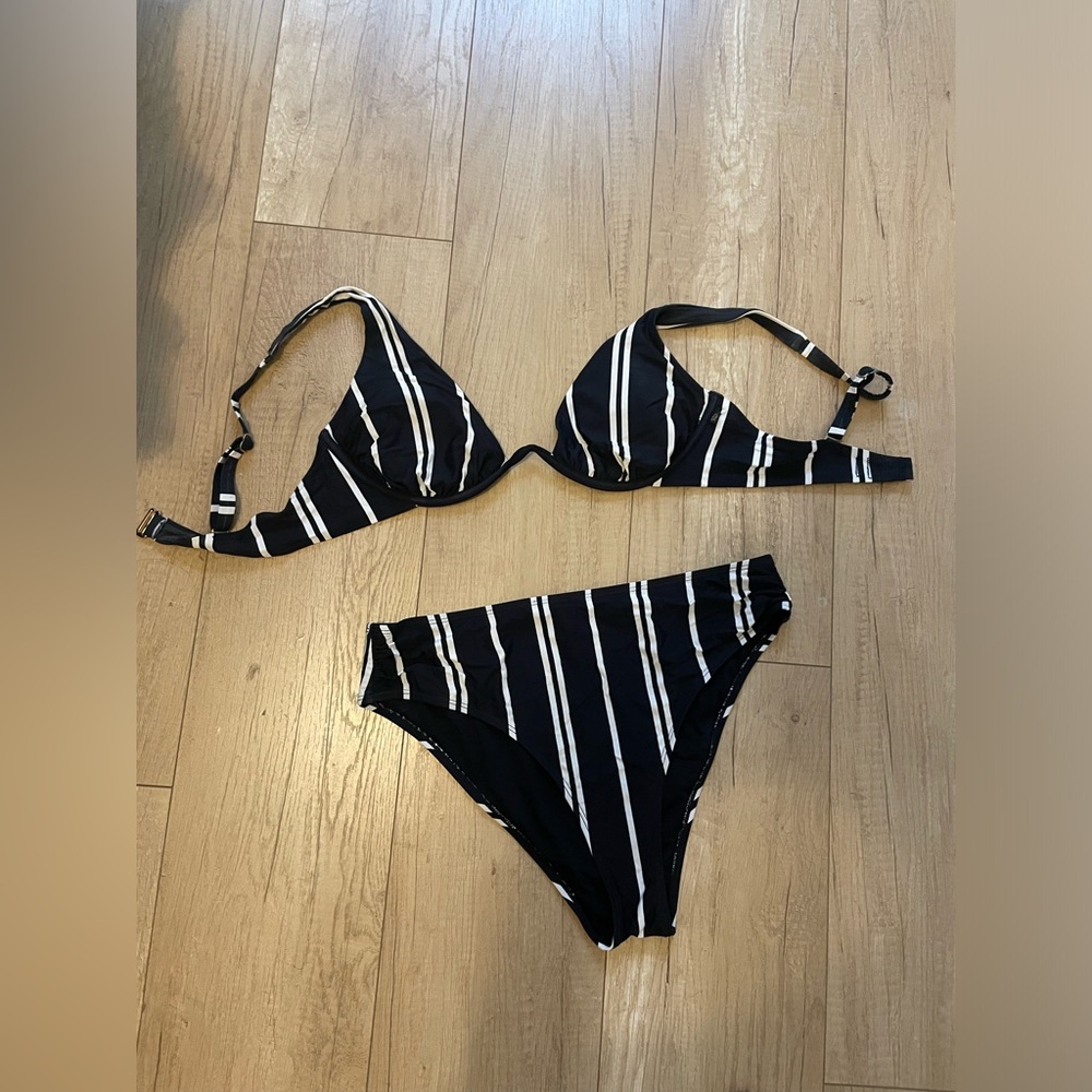 La Vie En Rose Black and White Striped Bikini